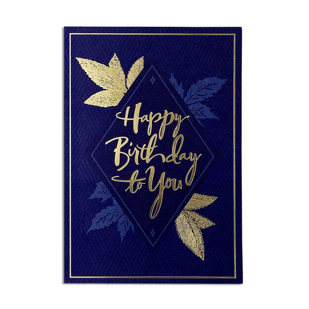 Gold Elegance on Navy Happy Birthday Card