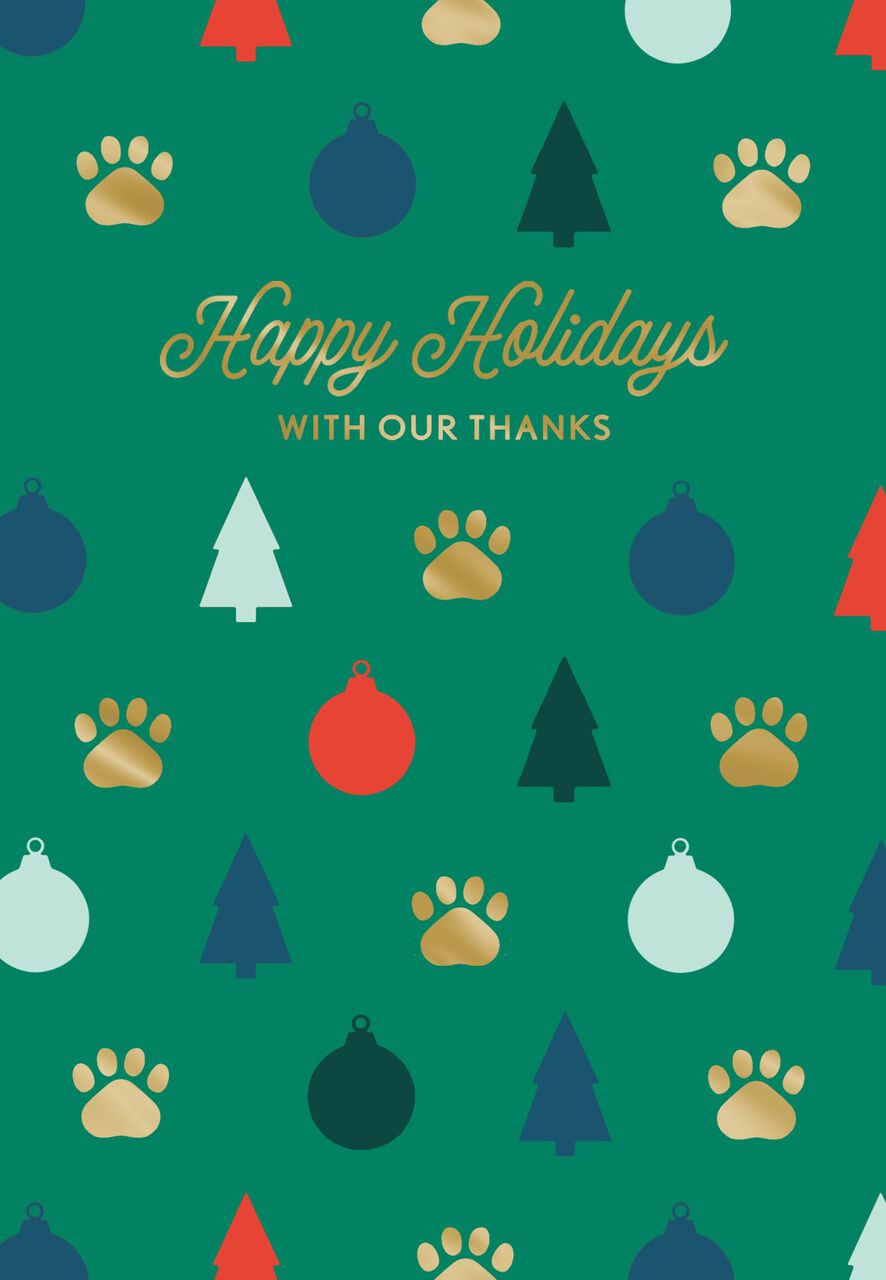With Our Thanks Pet Paws Holiday Card