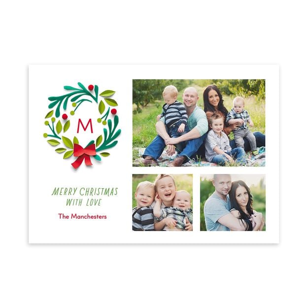 Monogram & Wreath Christmas Multi Photo Card