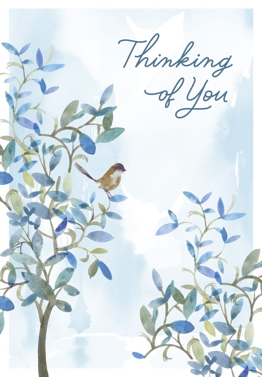 Bird in Tree Watercolor Thinking of You Card