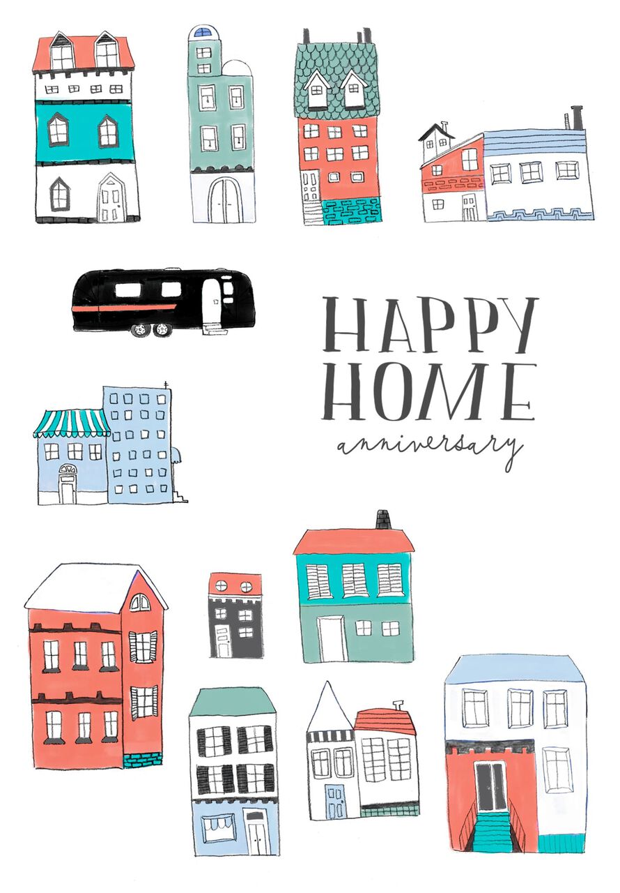 Town Illustration Home Anniversary Card