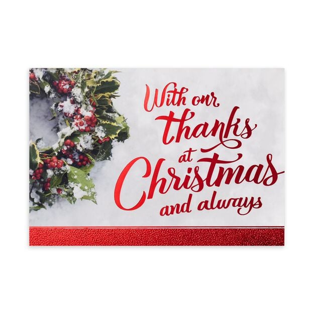 Holly Wreath & Red Letters Christmas Thank You Card